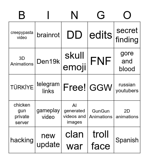 chicken gun bingo Card