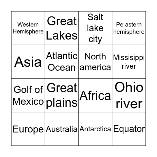 Geography bingo Card