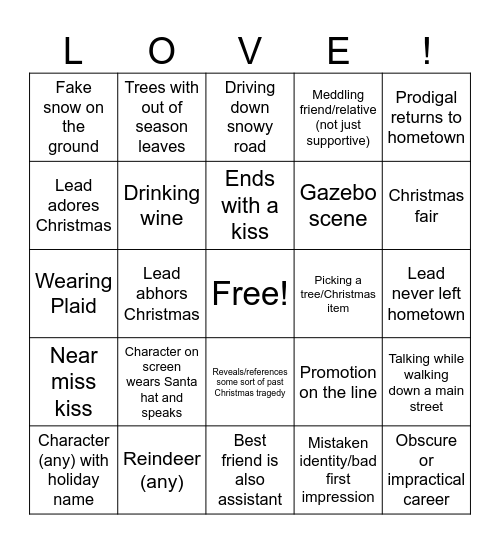 Hallmark Christmas Bingo Card