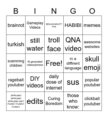 youtube shorts bingo Card