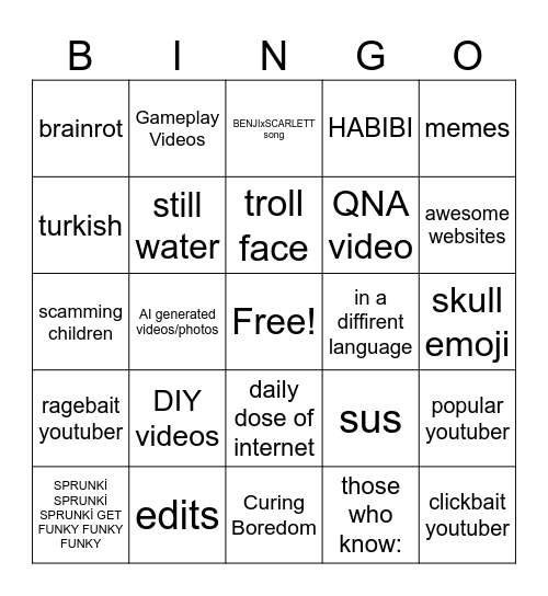 youtube shorts bingo Card