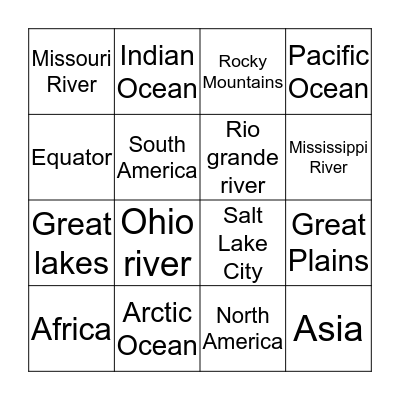 Geography bingo Card