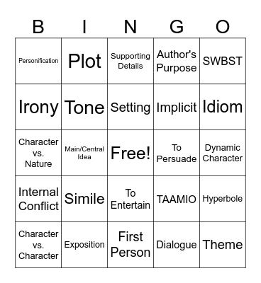 ELA & Reading Review Bingo Card