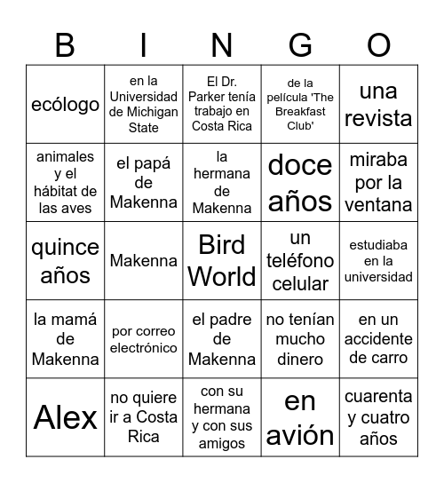 Robo en la noche 1 - repaso Bingo Card