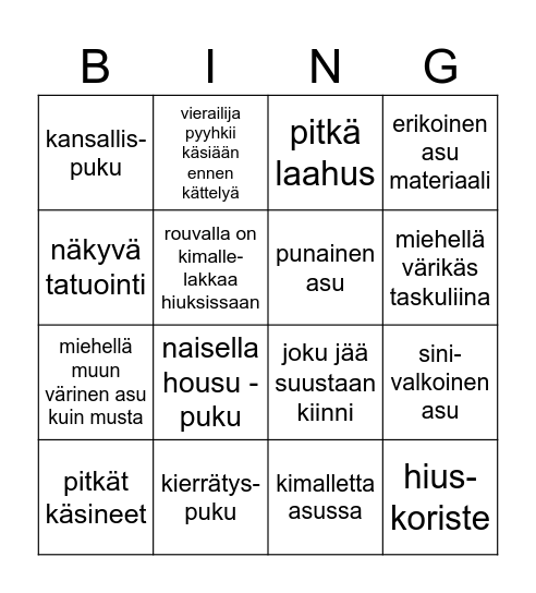 Linnanjuhlat Bingo Card