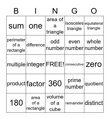 Math Bingo! Bingo Card