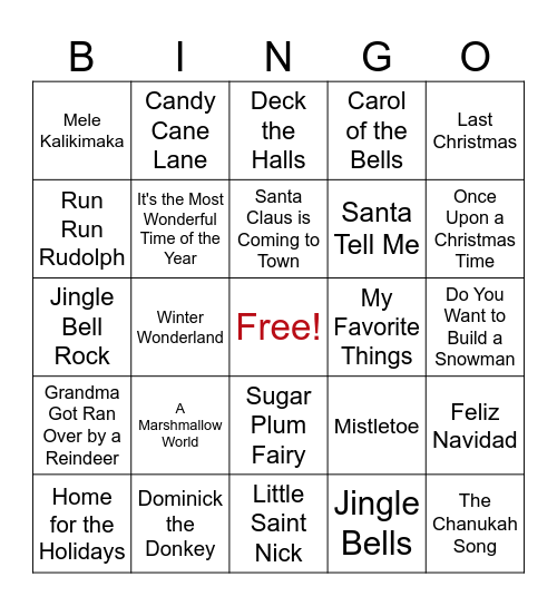 Holiday Bingo Card