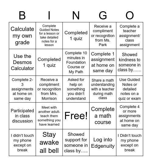 Untitled Bingo Card