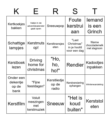 Kerst bingo Card