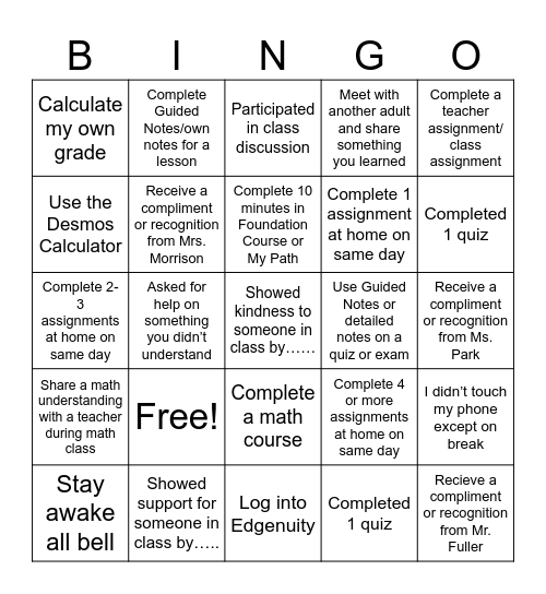 Untitled Bingo Card