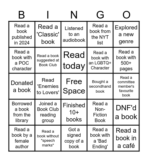 Book Club's 2024 Bingo Card