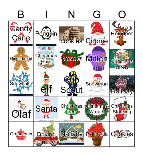 Christmas Pictures Bingo Card