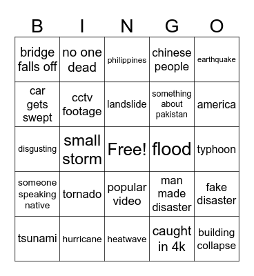 natural disasters Bingo Card