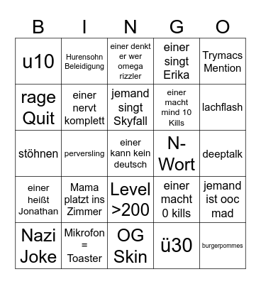 Fortnite random squads Bingo Card