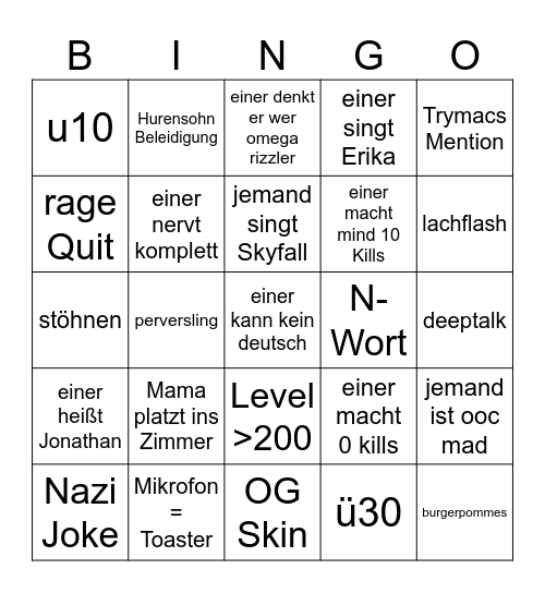 Fortnite random squads Bingo Card