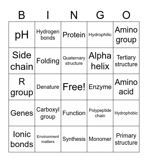 Amoeba Sisters: Protein Folding Bingo Card