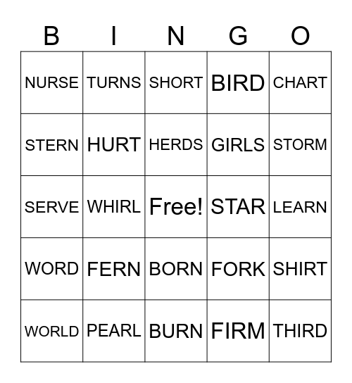 R-CONTROLLED VOEWLS Bingo Card