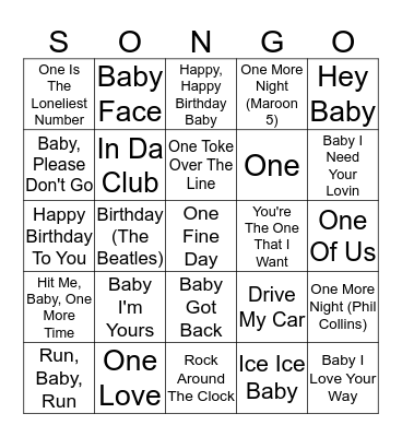 Baby's First Birthday Bingo Card
