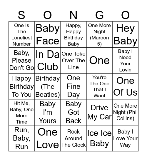 Baby's First Birthday Bingo Card