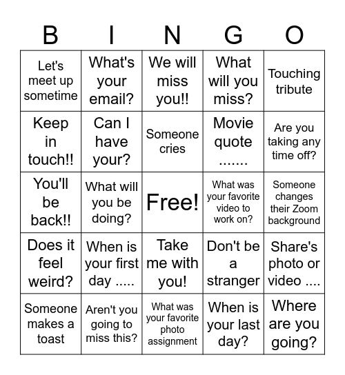 Farewell Estefania Bingo Card