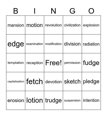 dge,tch,tion&sion Bingo Card