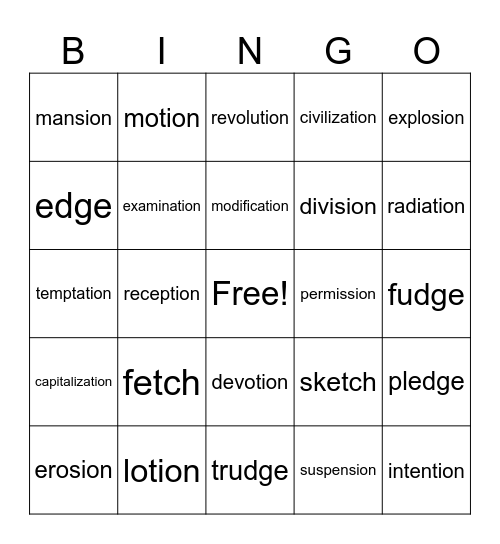 dge,tch,tion&sion Bingo Card