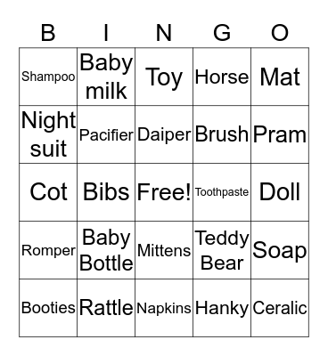 Baby shower Bingo Card