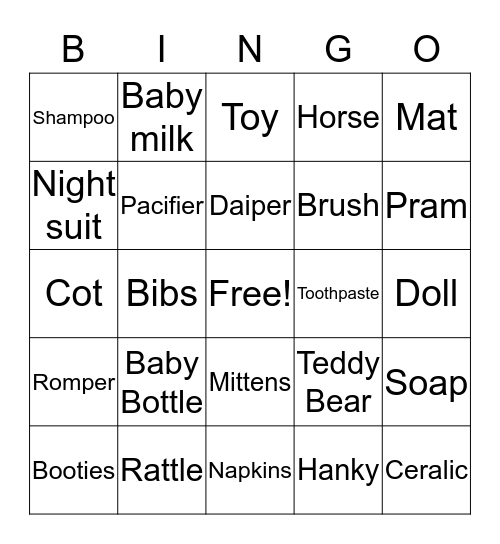 Baby shower Bingo Card