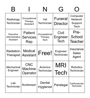 Careers that require a 2 year degree Bingo Card