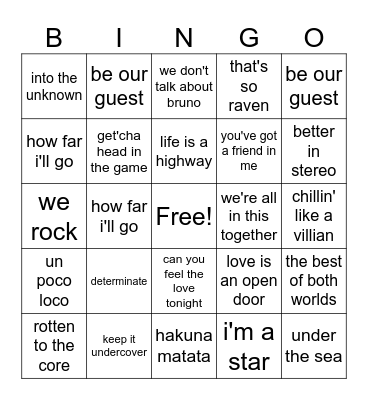 Disney Bingo Card