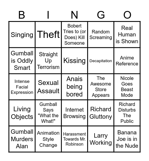 The Amazing World of Gumball Bingo Card