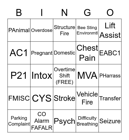 ARMSTRONG 911 BINGO Card