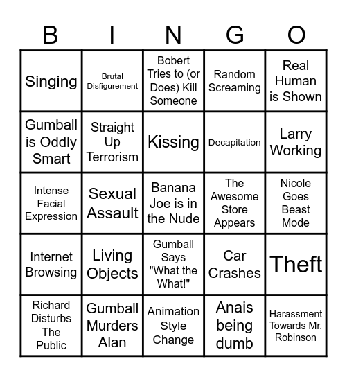 The Amazing World of Gumball Bingo Card