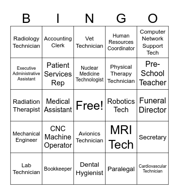 Careers that require a 2 year degree Bingo Card