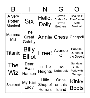 2024 Broadway Bingo 2 Bingo Card