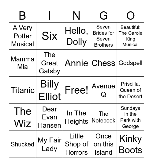 2024 Broadway Bingo 2 Bingo Card