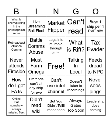 Null Life Bingo Card