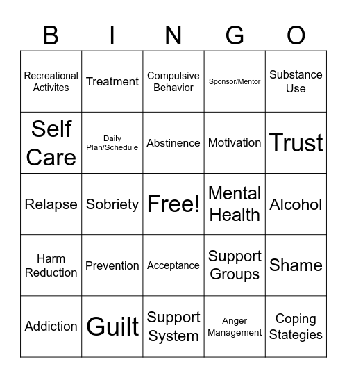 Dual Recovery Bingo! Bingo Card