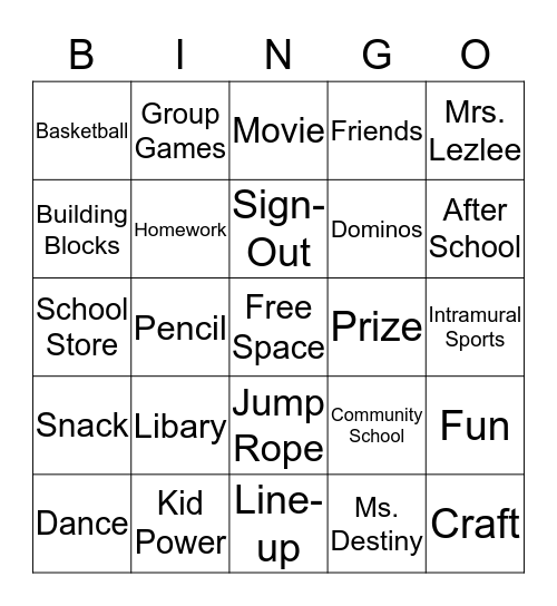 Kid Power Bingo Card