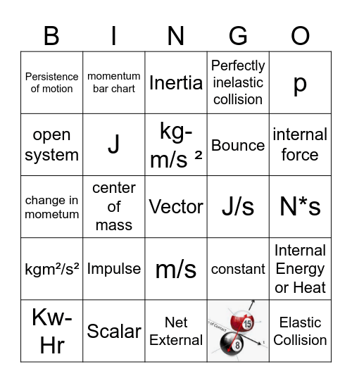 AKPHYSICS Momentum Bingo Card