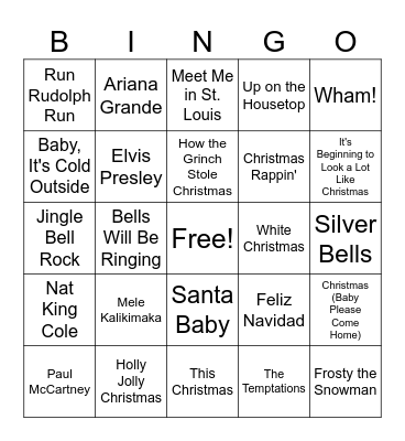 Holiday Music Bingo Card