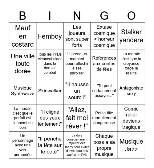 Bingo de Mal MJ Bingo Card