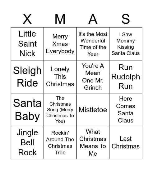 Music Bingo Round 1 Bingo Card