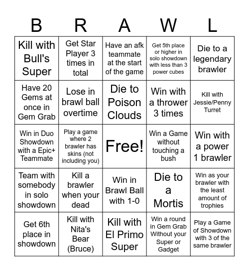 Brawl Stars Bingo Card