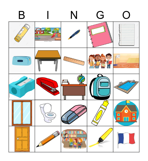 les objets de la classe et les endroits Bingo Card