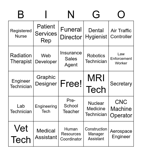 Associate Degree Careers Bingo Card