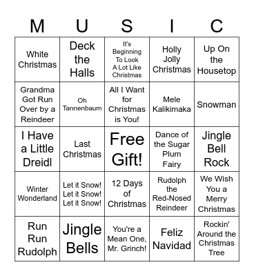 Winter Music Bingo Card