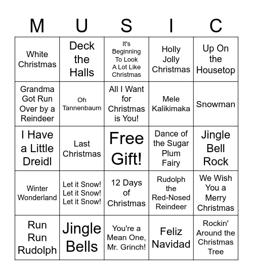 Winter Music Bingo Card