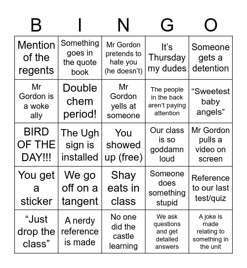 Chem Bingo!!! Bingo Card