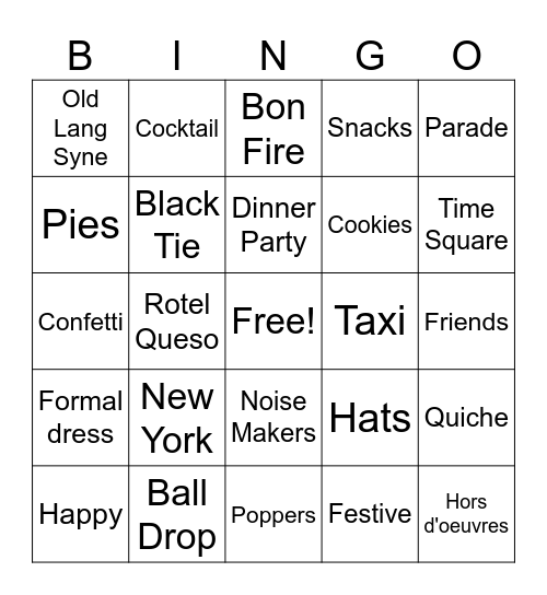 New Year Bingo Card